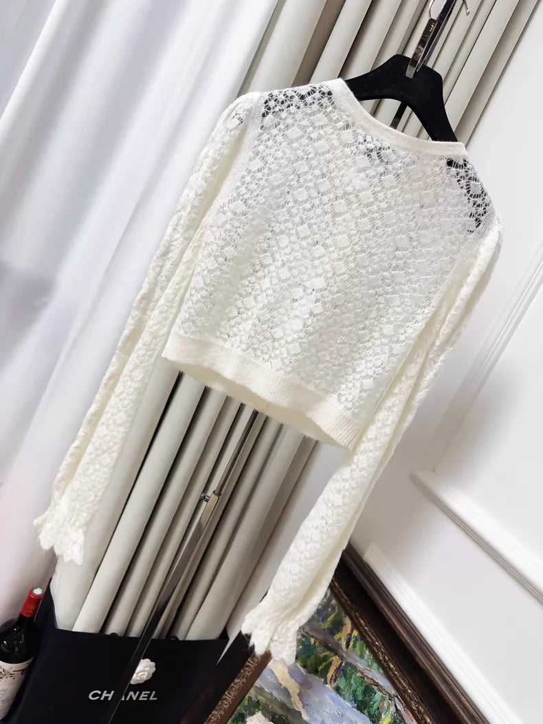 Chanel 23K off-white knit cardigan