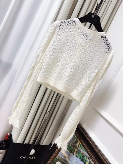 Chanel 23K off-white knit cardigan