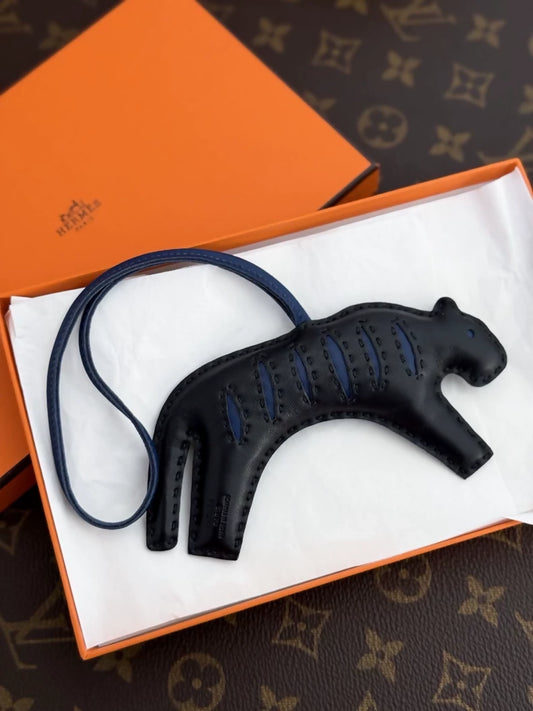 Hermes RooRoo Tiger Bag Charm Black/Bleu de Malte