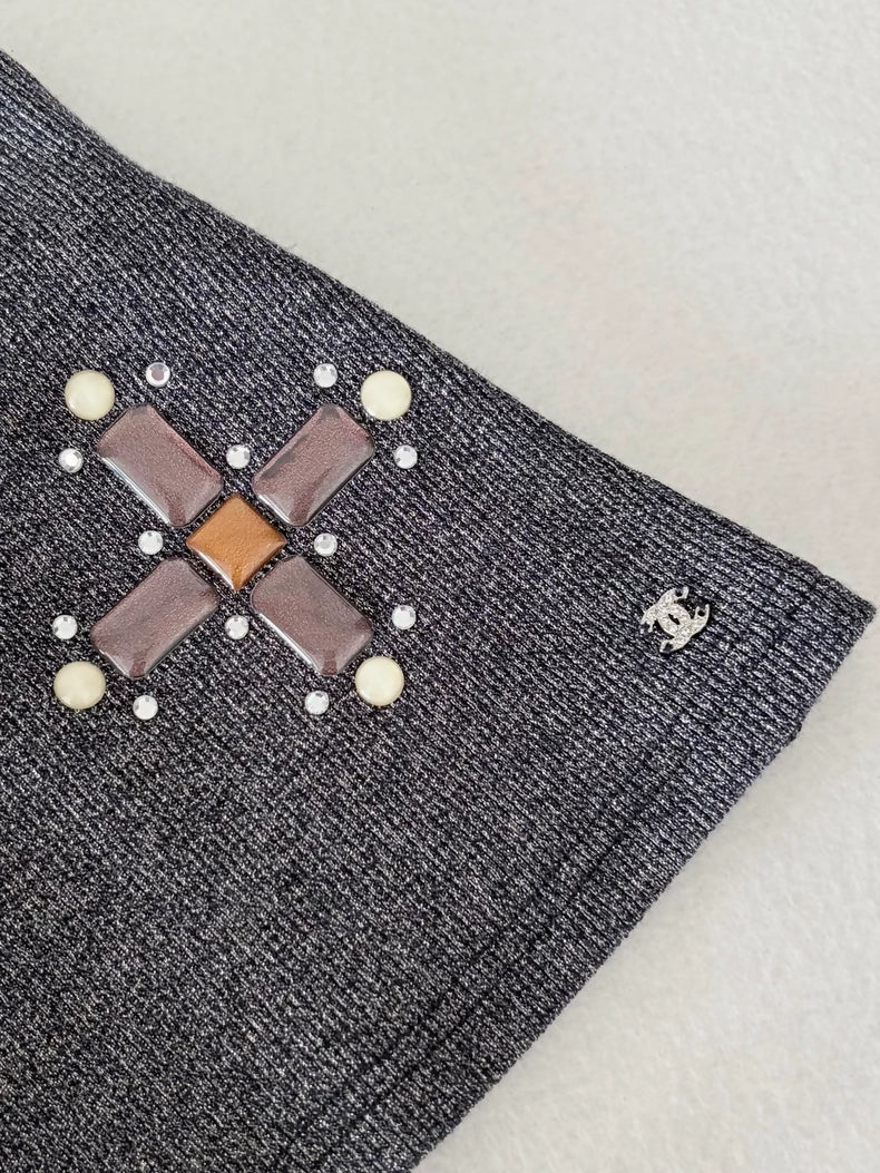 Chanel 17P Cross Gemstone Silver Grey top