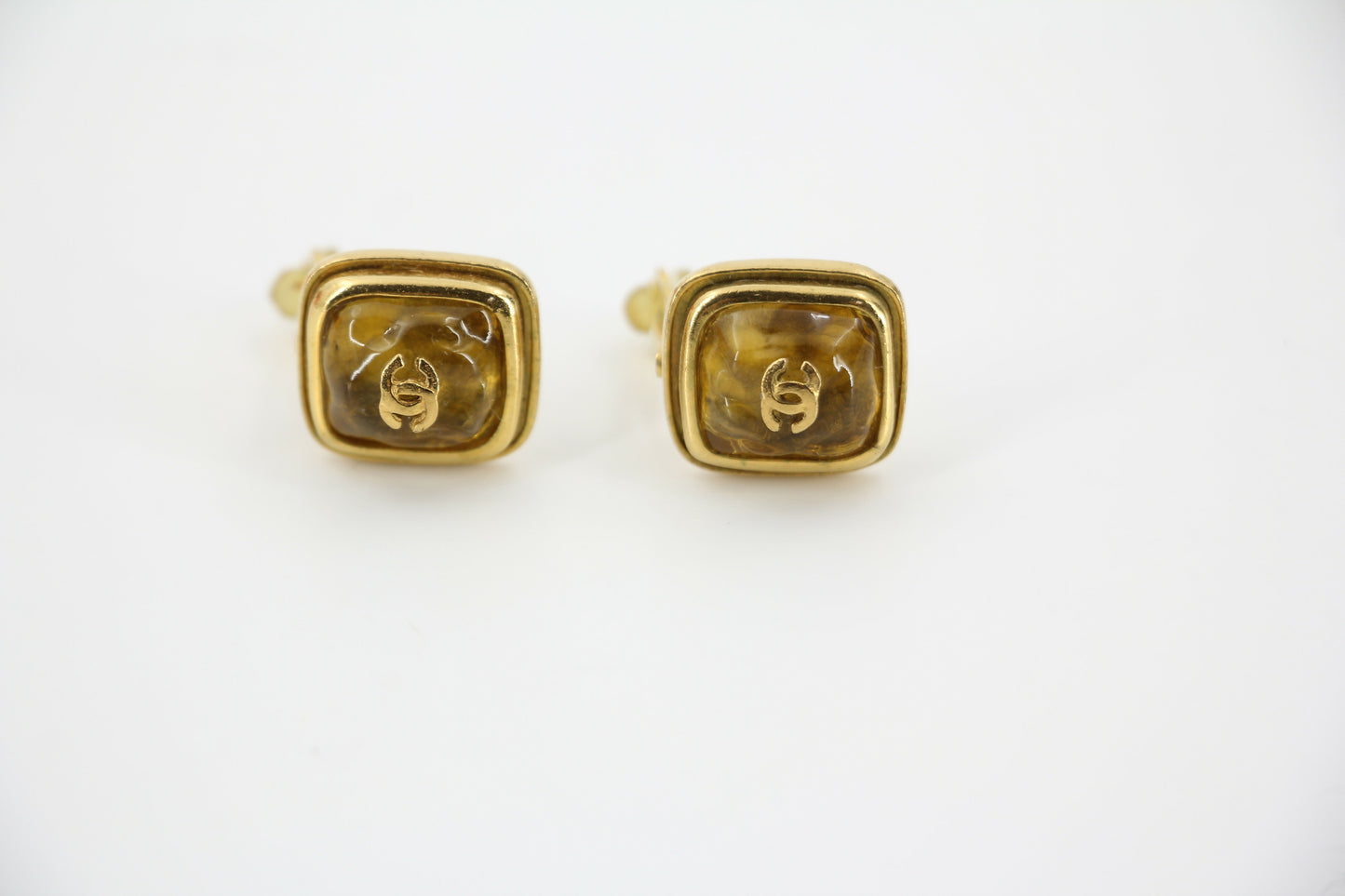 Chanel Vintage 99A Amber Gripoix Yellow Square Clip-on Earrings