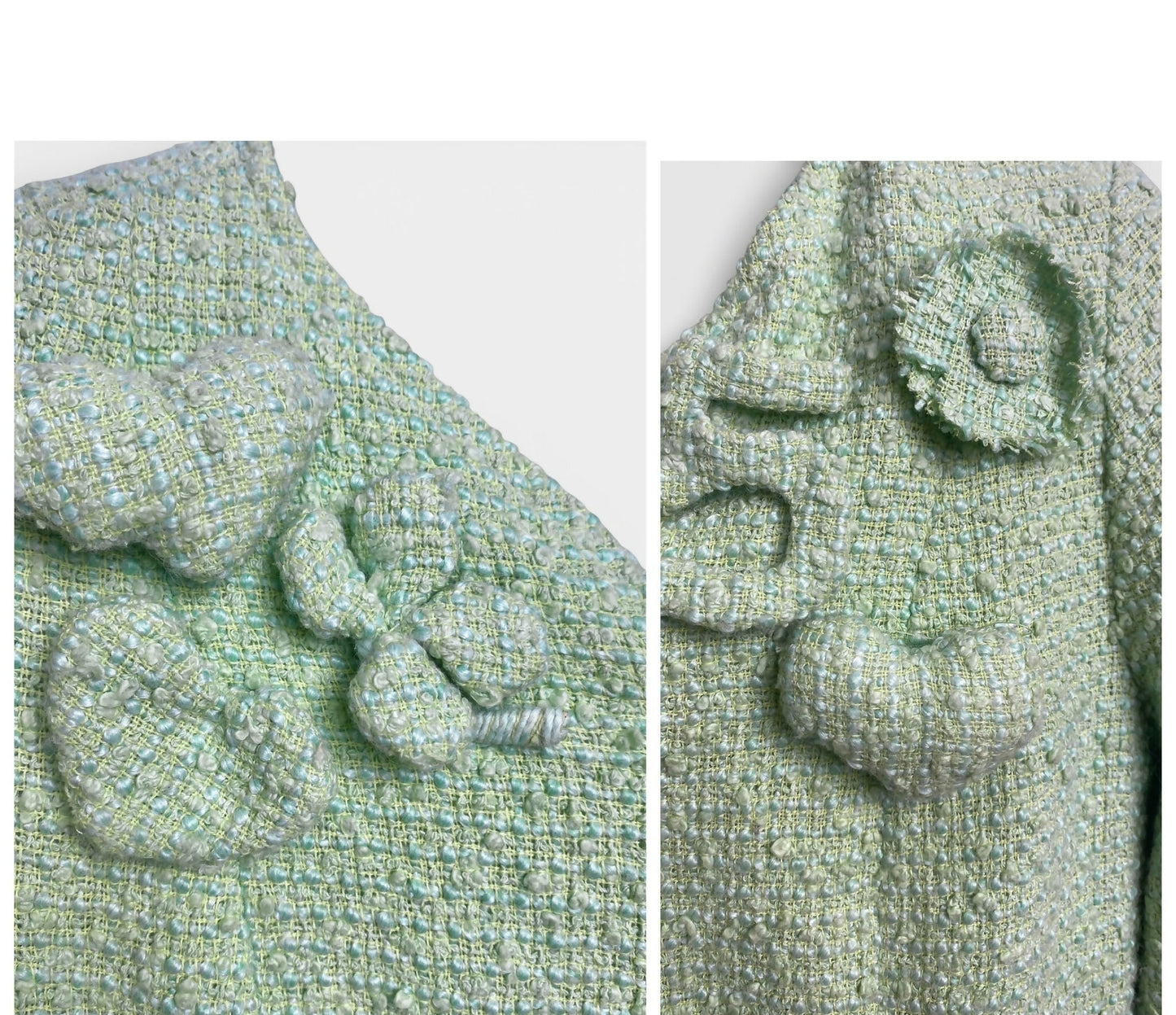 Chanel 04C Mint Green Tweed Boucle Zippered Appliqués Jacket FR 42