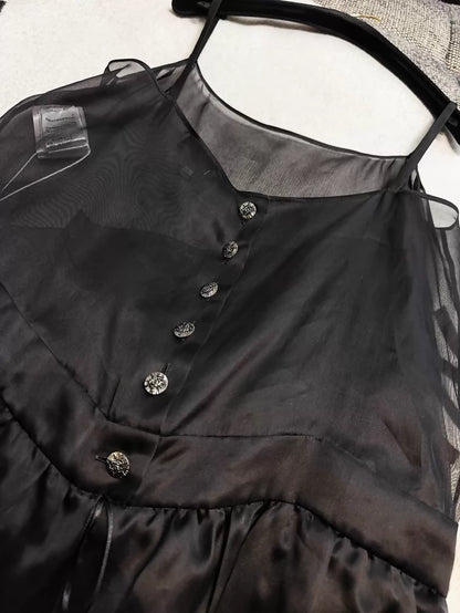 Chanel 24S  black silk organza slip dress