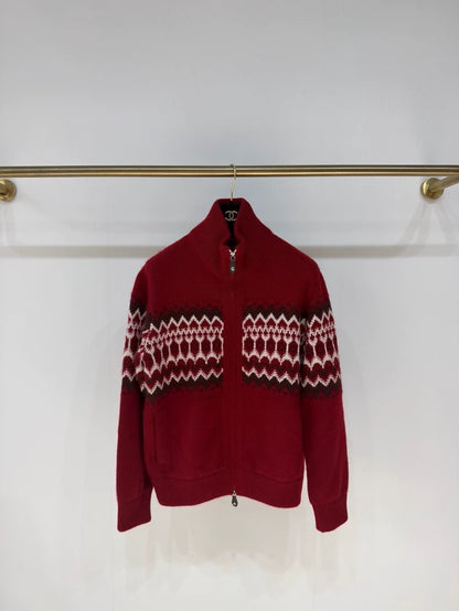 Loro Piana Red Cashmere Zip-Up Cardigan