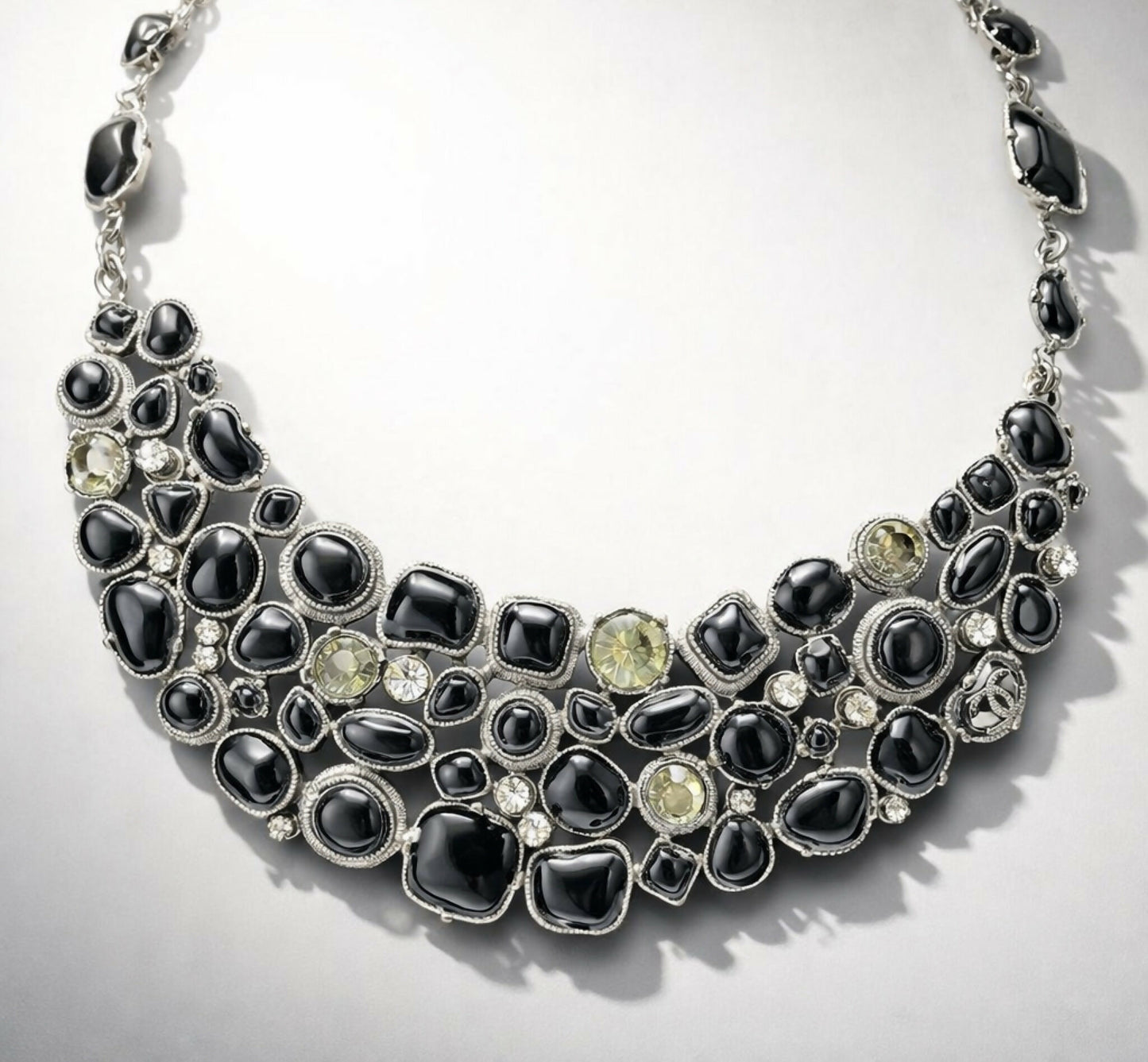 Rare Chanel 08A Black Crystals CC Gripoix Statement Bib Collar Necklace