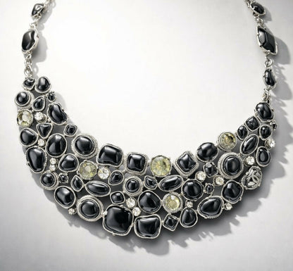 Rare Chanel 08A Black Crystals CC Gripoix Statement Bib Collar Necklace