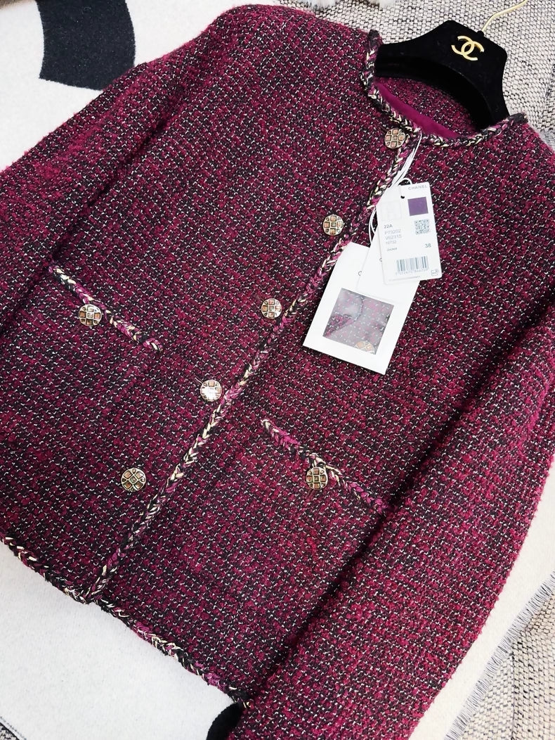 Chanel 22A Burgundy tweed Jacket