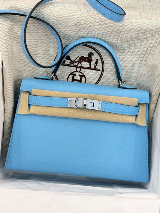 Hermès Mini Kelly II Bleu Céleste Epsom Leather with Palladium Hardware B Stamp