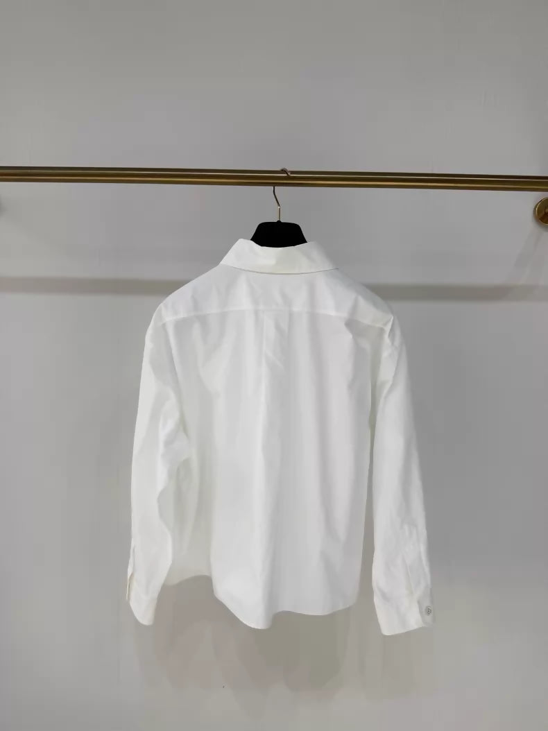 Chanel 25S sequined bird double C white poplin long-sleeved shirt