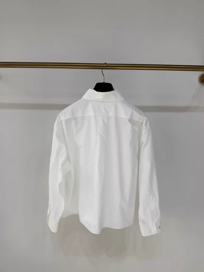 Chanel 25S sequined bird double C white poplin long-sleeved shirt