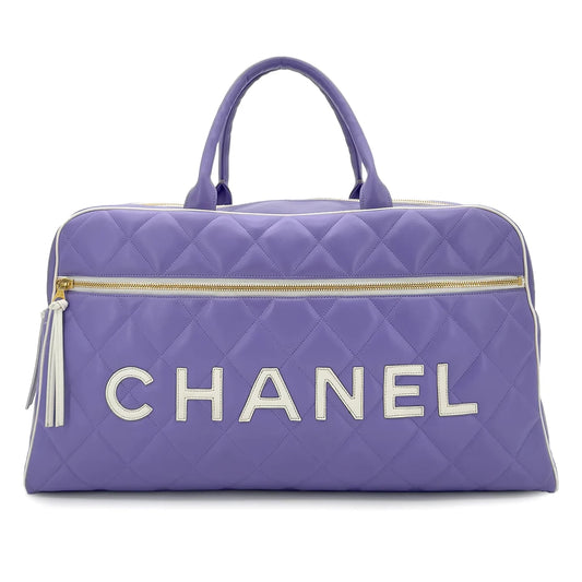 Chanel Vintage Matelassé Logo Boston Bag – Purple & White Leather