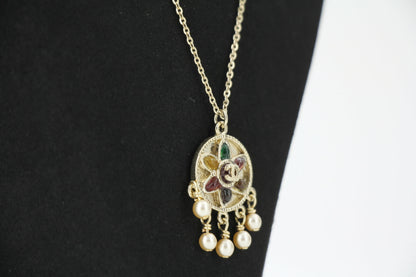 Chanel Vintage 07P Gripoix Red, Green and Yellow Gemstone Pendant Necklace