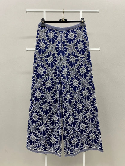 Chanel blue and white wide-leg pants
