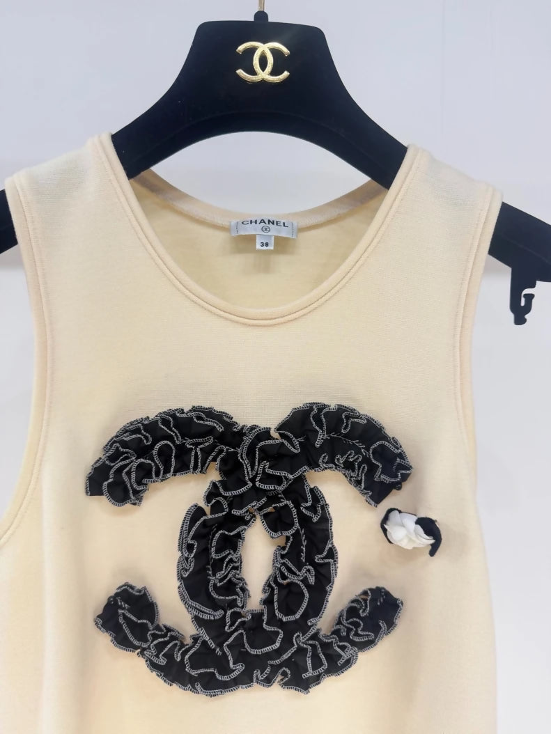 Chanel off-white double C camellia vest top