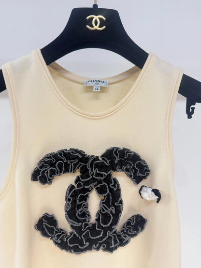 Chanel off-white double C camellia vest top