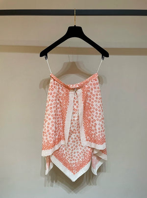 Chanel 22P orange-pink daisy asymmetrical skirt