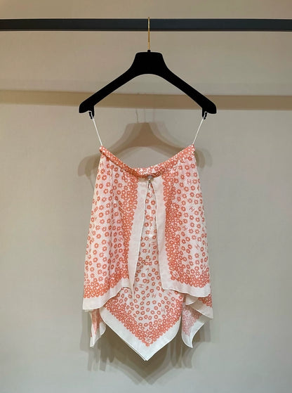 Chanel 22P orange-pink daisy asymmetrical skirt