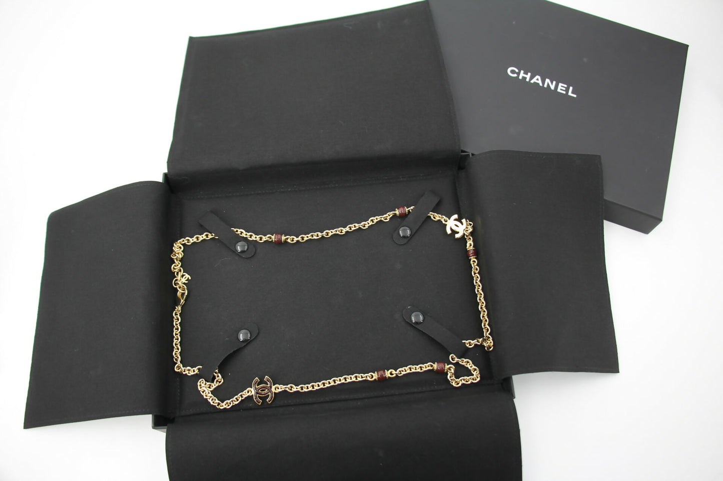 Chanel 23A Metal Enamel Burgundy Long Necklace