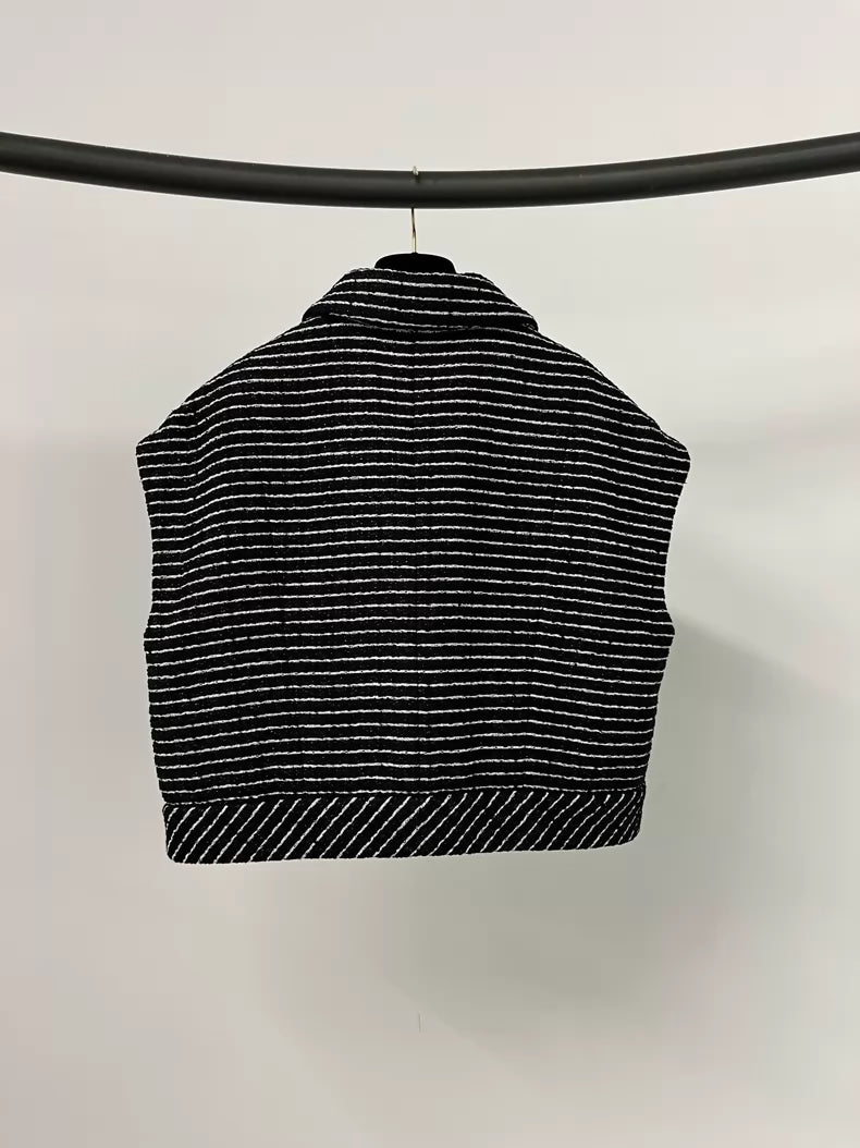 Chanel 23P new black and white striped vest