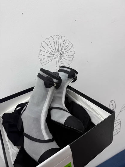 Chanel 25B mesh bow ankle boots