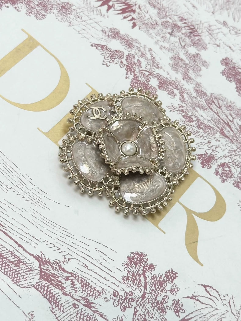 Chanel 23 champagne gold pearl camellia brooch