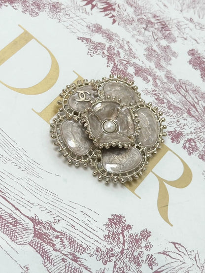 Chanel 23 champagne gold pearl camellia brooch