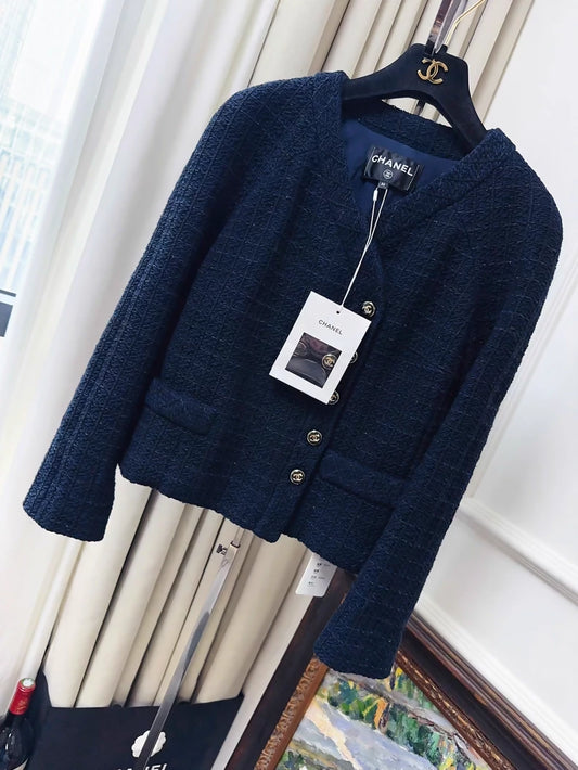 Chanel 23P navy blue tweed jacket