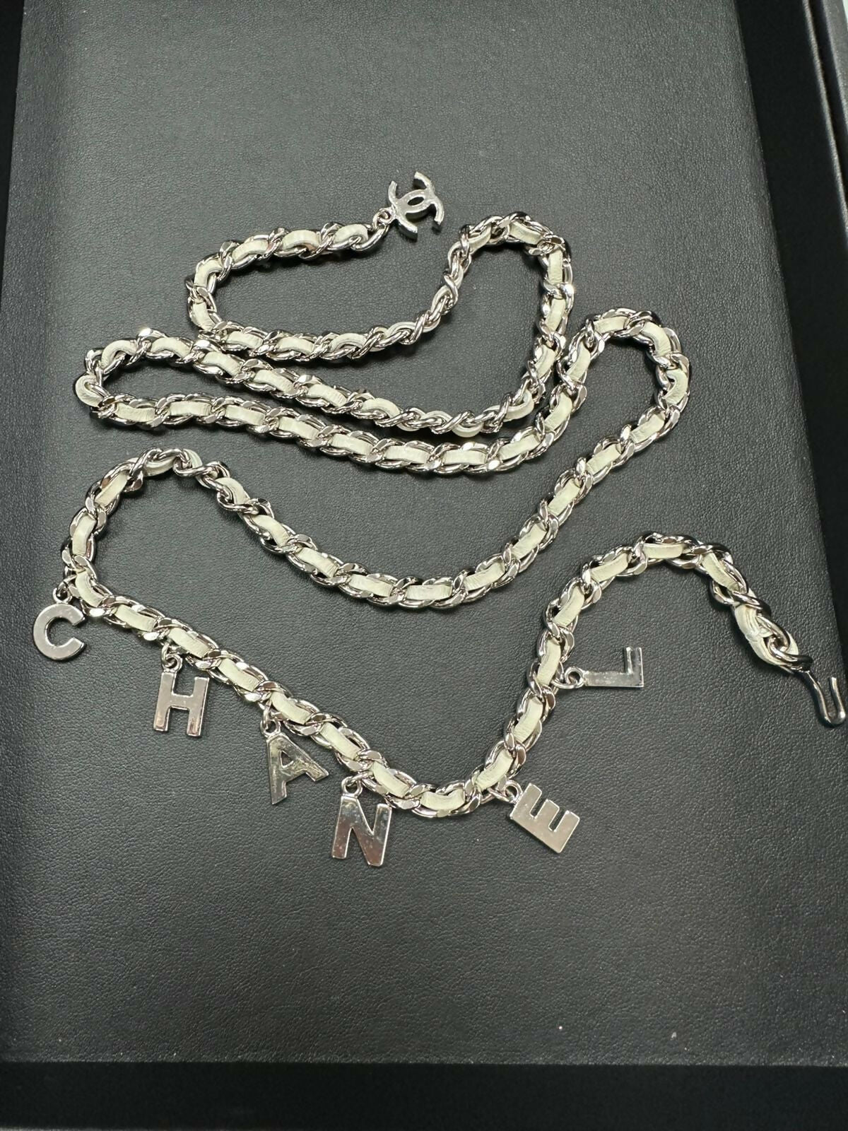 Chanel Vintage 2009 Leather & Sliver Tone CHANEL Belt Waist Chain L90