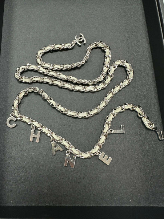 Chanel Vintage 2009 Leather & Sliver Tone CHANEL Belt Waist Chain L90