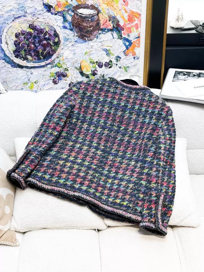 Chanel 20A colourful shimmering houndstooth tweed jacket
