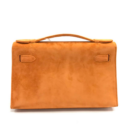 Hermes Mini Kelly Pochettes Orange Suede with palladium hardware