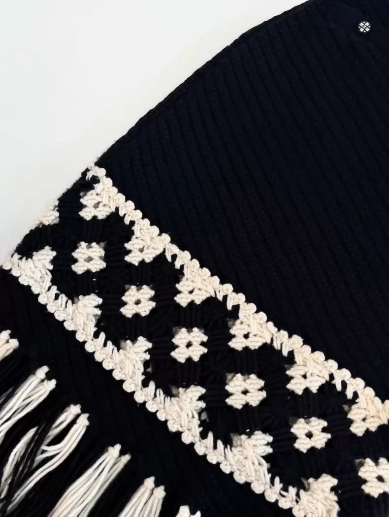Chanel 21K Black and White Tassel Knit Skirt