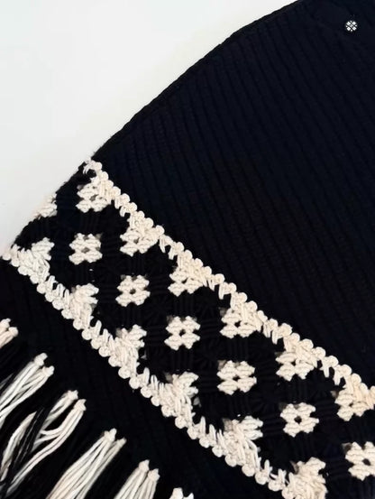 Chanel 21K Black and White Tassel Knit Skirt