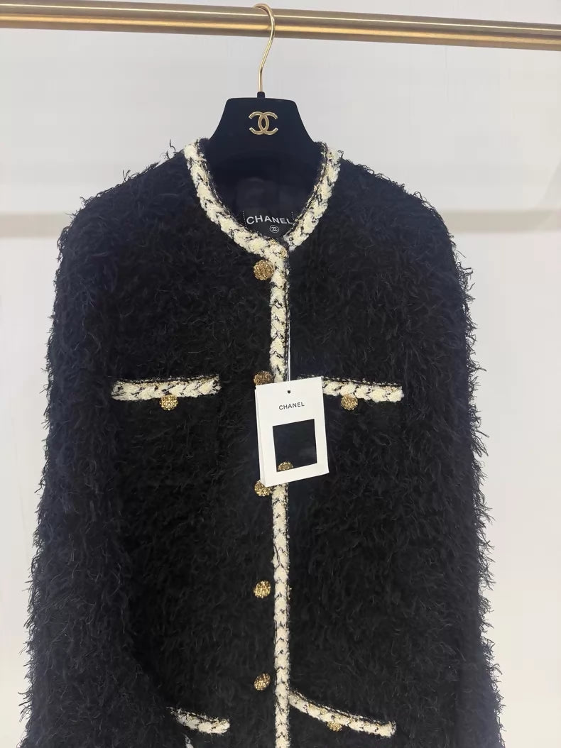 Chanel 25K black feather cape coat