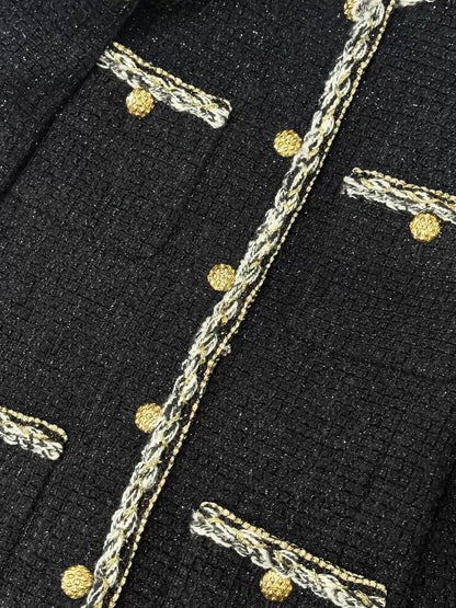Chanel 25K Black tweed coat with Silver gold details