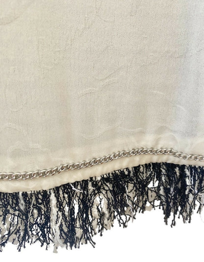 Chanel 18P Black White Ecru Boucle Tweed Fringe Jacket FR 44