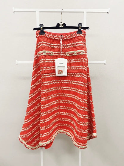 Chanel 21C red striped tweed skirt