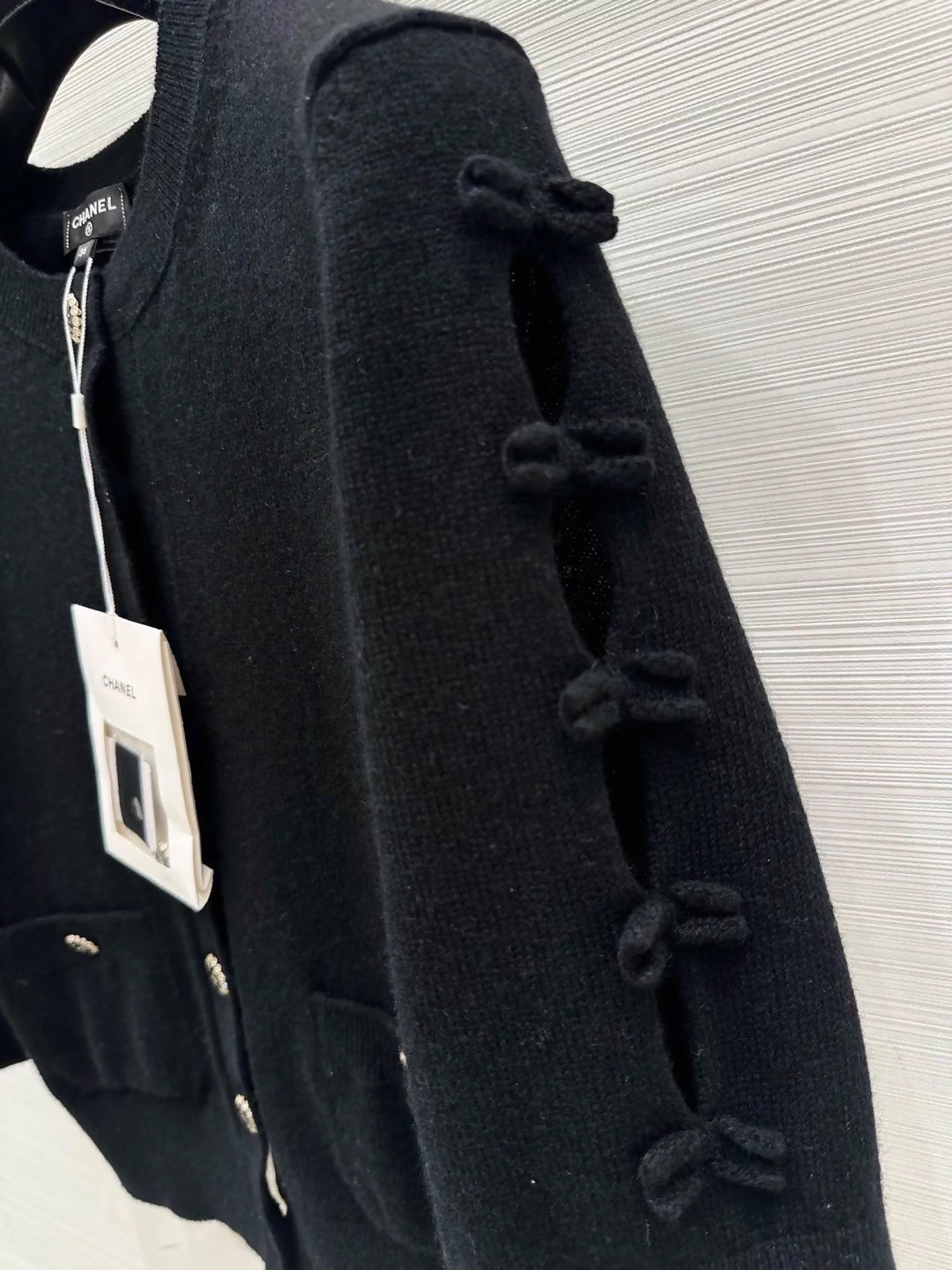 Chanel 25k black bow-tie knit cardigan