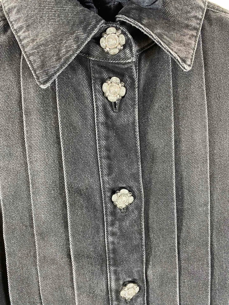Chanel 24A Black/Grey Ruffled Pleated Short Sleeveless Collared Vest