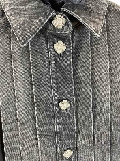 Chanel 24A Black/Grey Ruffled Pleated Short Sleeveless Collared Vest