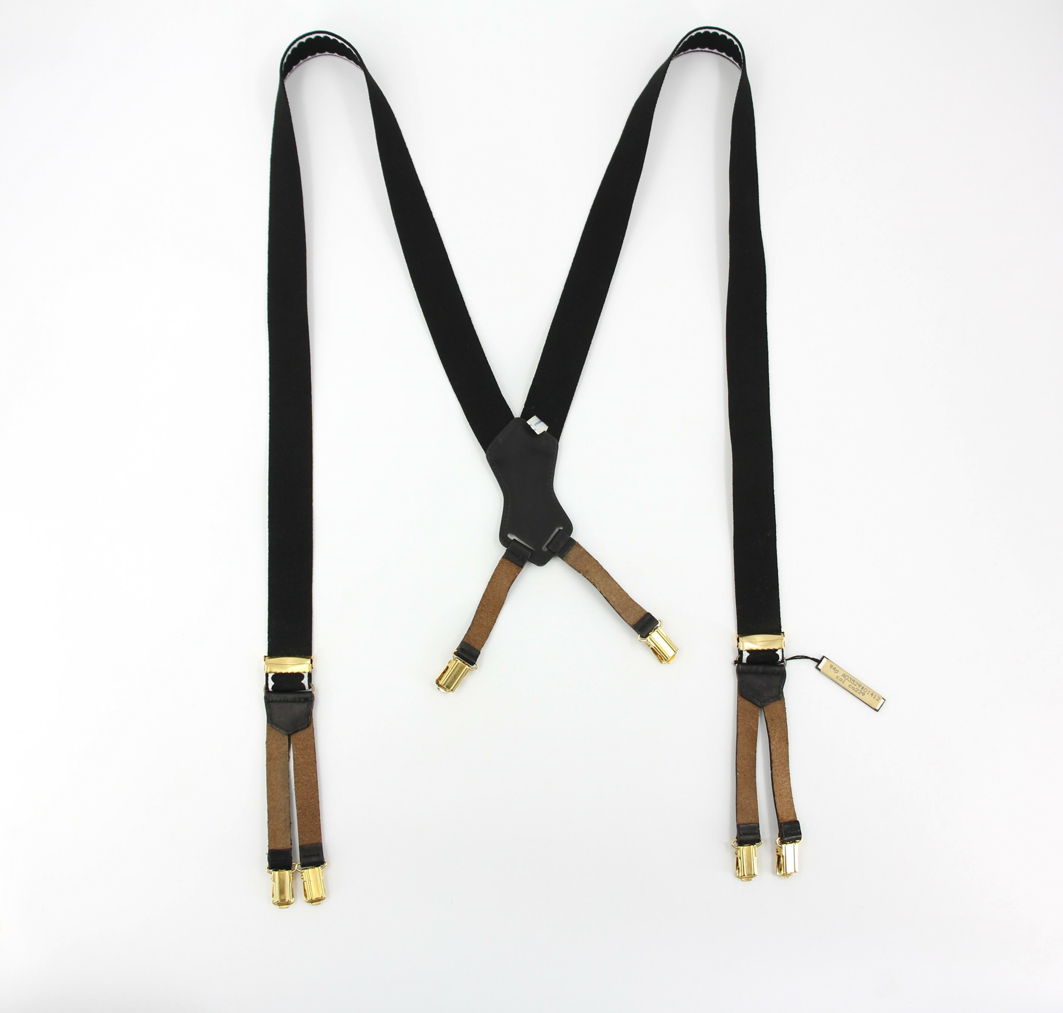 Chanel Vintage 94P Leather & Canvas Coco Mark Suspenders in Black