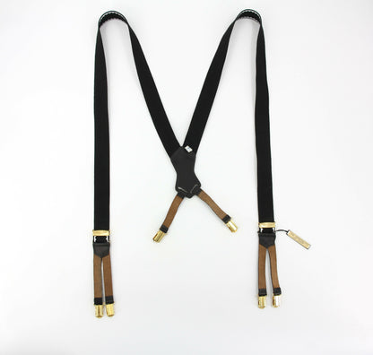 Chanel Vintage 94P Leather & Canvas Coco Mark Suspenders in Black with Gold Hardware