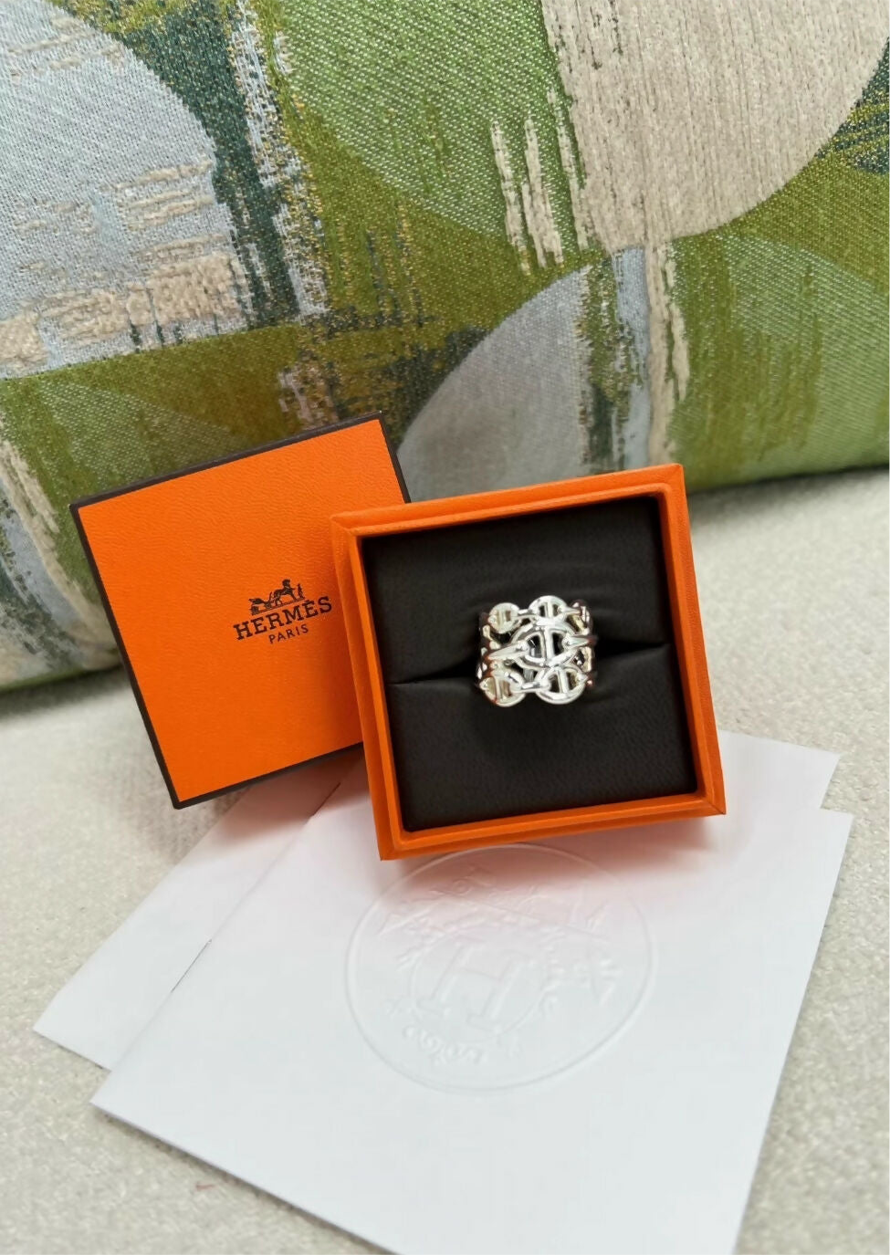 HERMES Sterling Silver Chain D'Ancre Enchained GM Ring Size 52