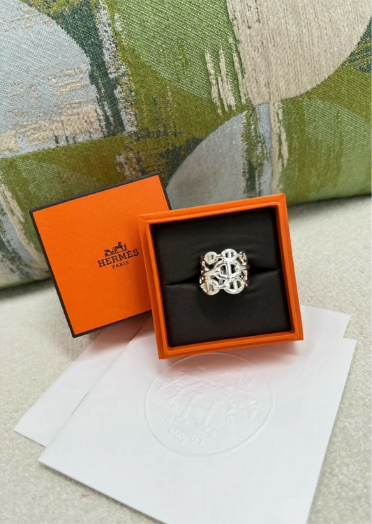 HERMES Sterling Silver Chain D'Ancre Enchained GM Ring Size 52