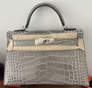 Hermes mini kelly 20 Gris ciment shiny alligator palladium hardware