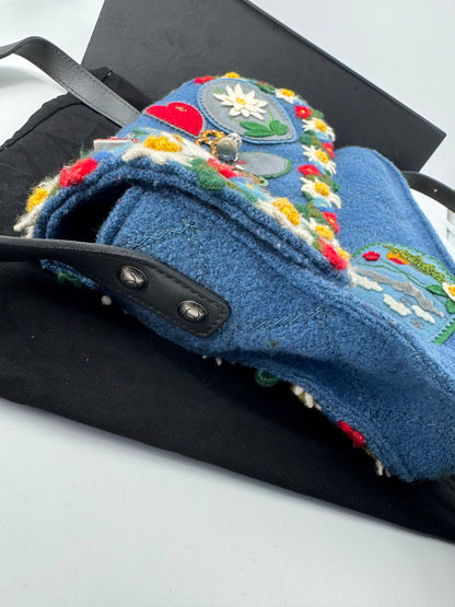 Limited edition Chanel 2015 Blue Fabric Paris-Salzburg Crest Austrian Embroidered Messenger Bag