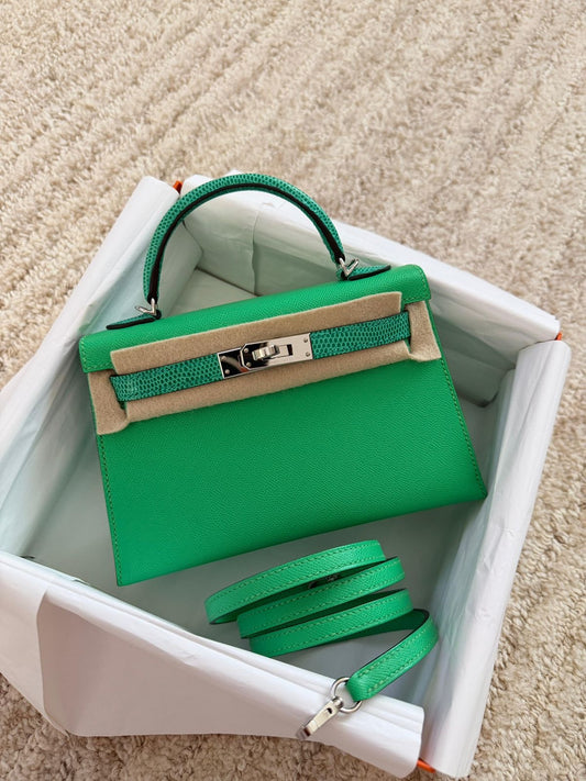 Hermès Mini Kelly 20 Touch Menthe Lizard & Vert Comics Madame Palladium hardware