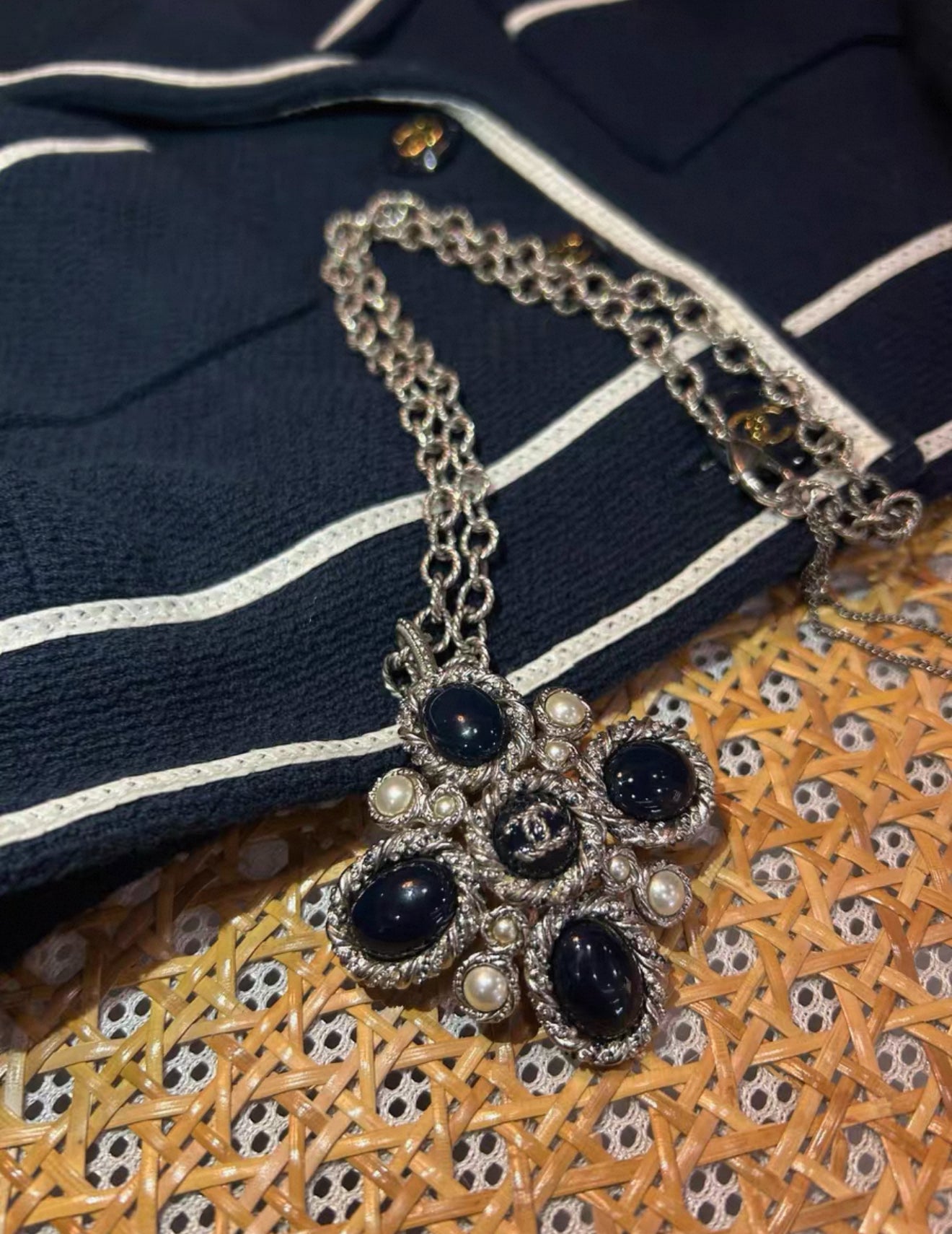 Chanel 2013 Blue/Silver Cross pendant necklace