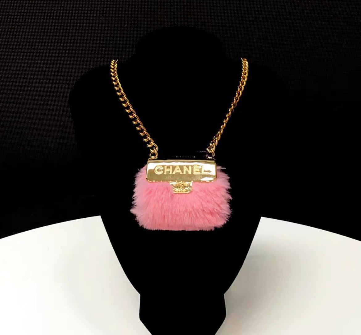 Chanel 24C Pink Furry Mini Bag necklace gold chain – Wararni.com