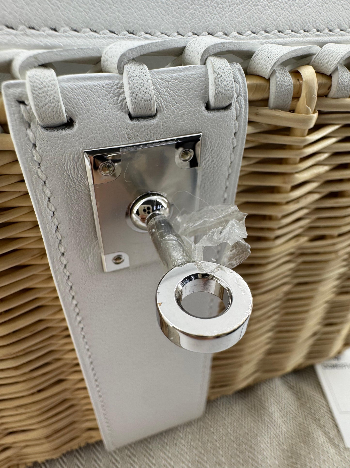 Hermès Mini Kelly 20 “Picnic” White Swift Leather & Palladium Hardware